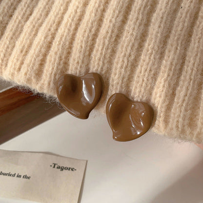 Women's Brown Love Heart Simple Niche Design Trendy And Earrings