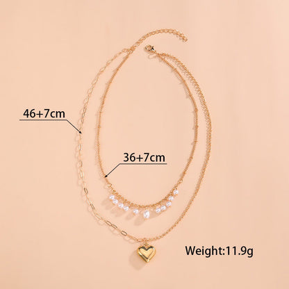 Women's Tassel Pearl Love Pendant Double Layer Necklaces