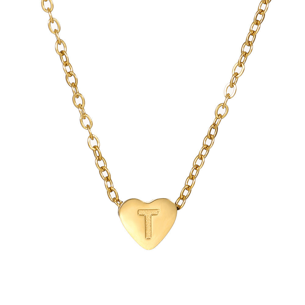 Gold Stainless Steel Heart-shaped Letter Female Titanium Necklaces