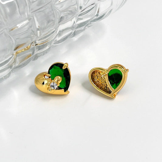 Inlaid Zircon Three-dimensional Stitching Love Heart Earrings
