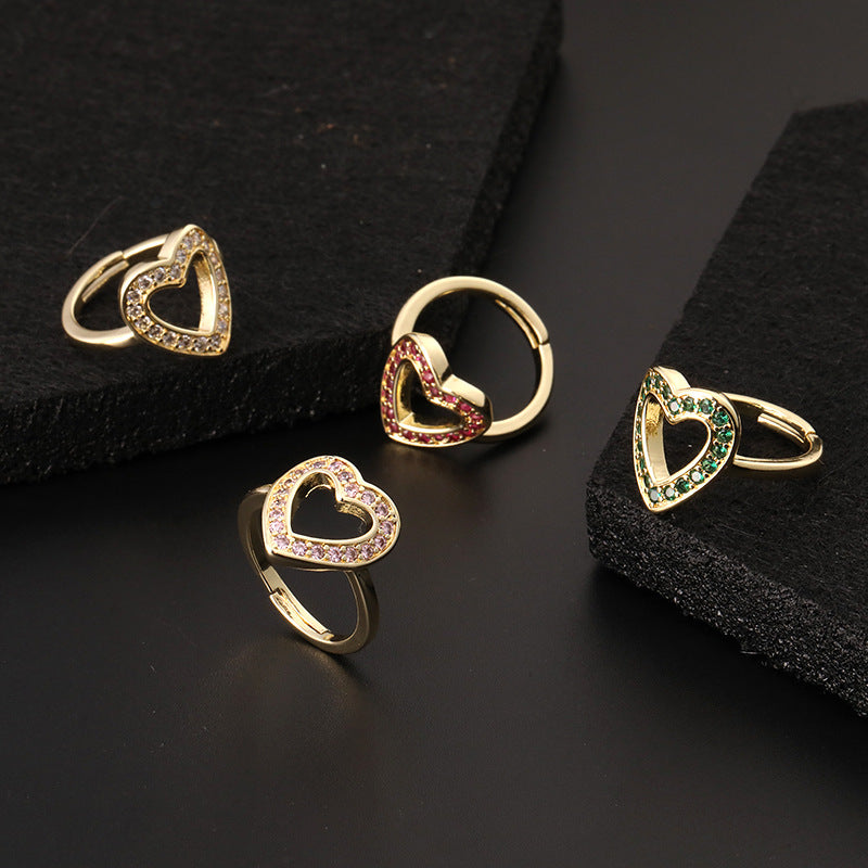 Luxury Personalized Niche Design Colorful Heart-shaped Rings