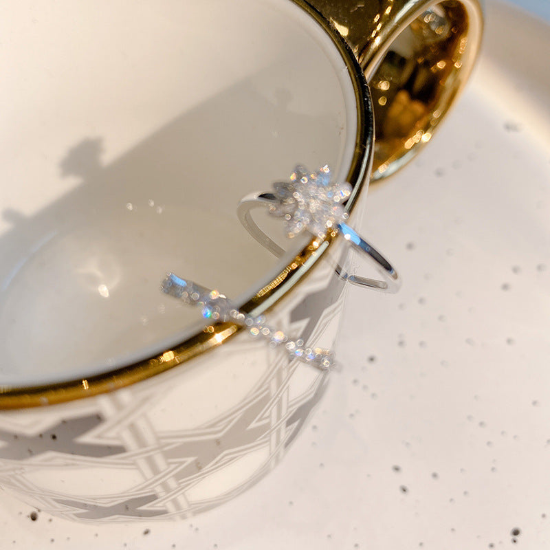 Women's Minority Design Sense Refined Zircon Flower Two-piece Set Rings