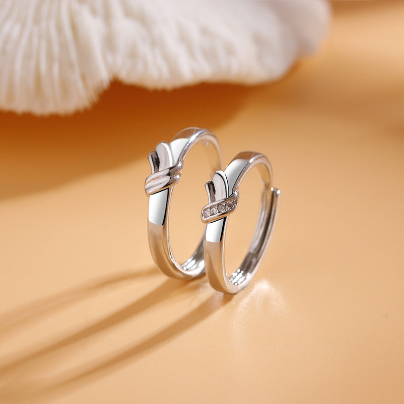 Love Heart Bow Tie Couple Pair Of Niche Rings