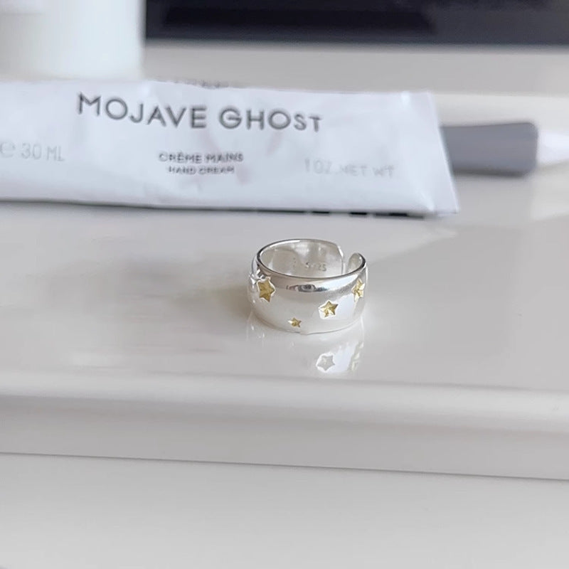 Women's Thick Gold Plated Small Balls Wide Glossy Fashion Rings