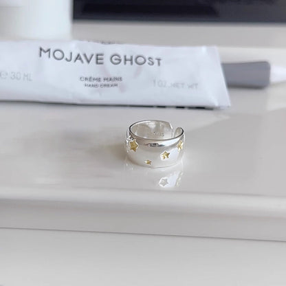 Women's Thick Gold Plated Small Balls Wide Glossy Fashion Rings