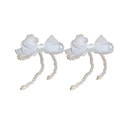 Fairy Tulle Bow Pearl Crystal Tassel Rings