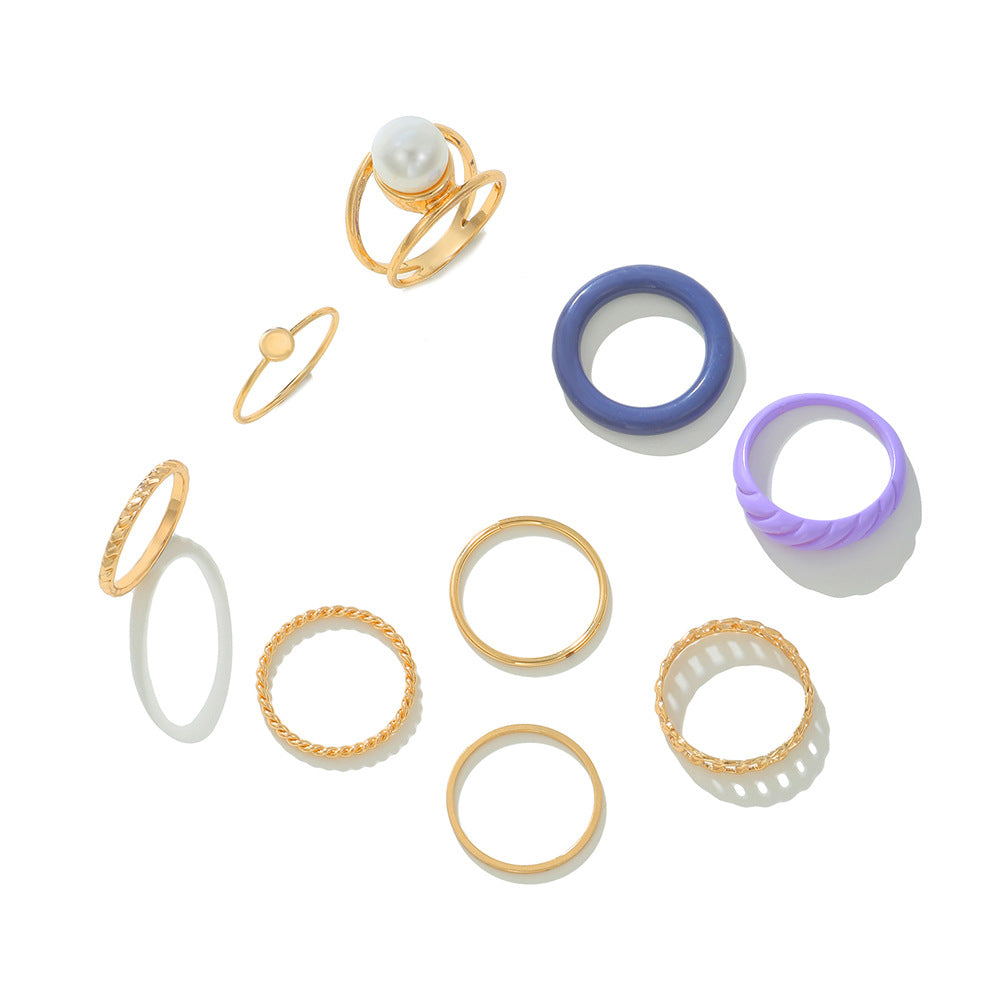 Yang Suit Geometric Rhinestone Pearl Dripping Rings