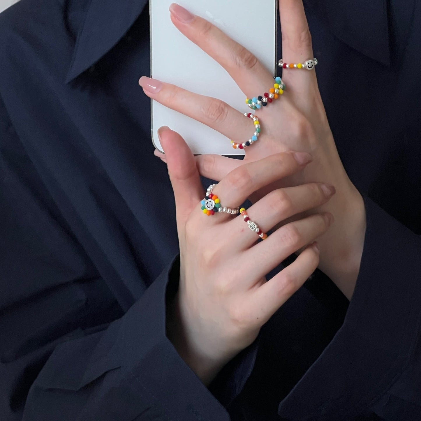 Sterling Sier Order Style Synchronous Smiley Face Rings