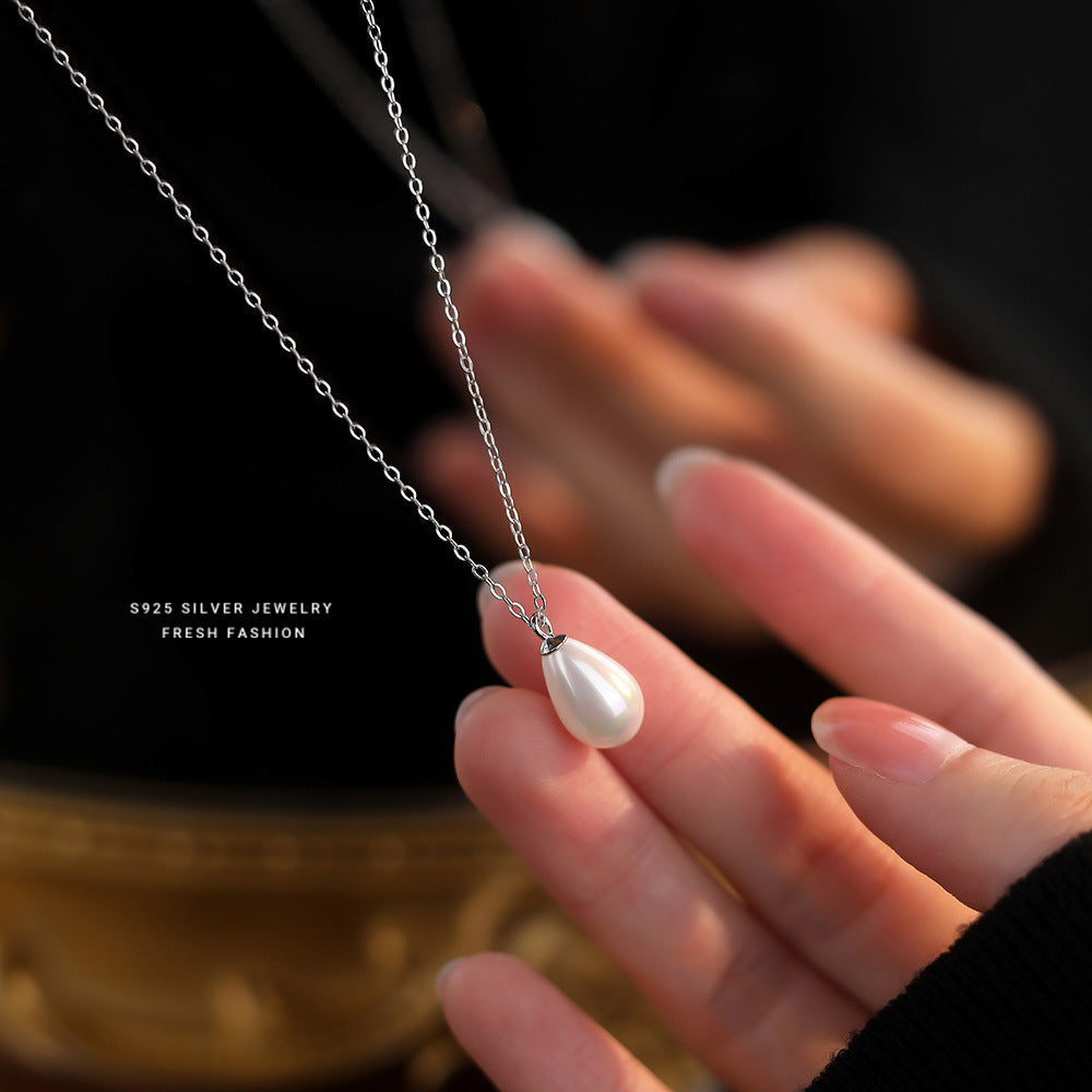 Sier Water Drop Shell Pearls French Retro Simple Necklaces
