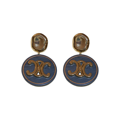 Sier Needle Geometric Letters Round Exaggerated Earrings