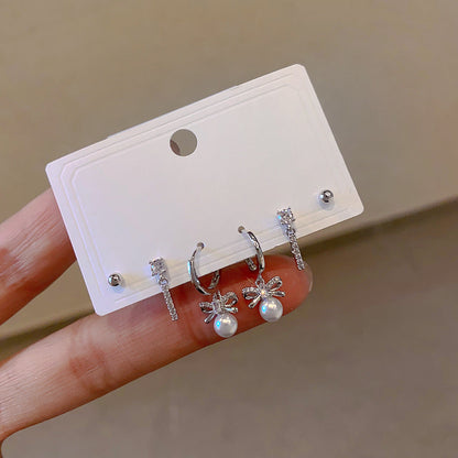 Women's Fashion Sier Set One Card Three Small Ear Needle Earrings