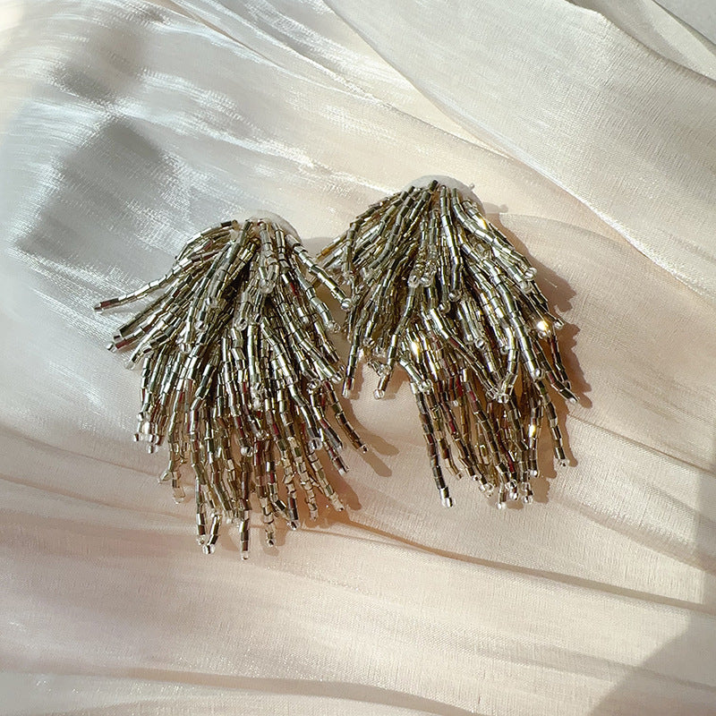 Thousand Gold Visual Sense Dark Waterfall Tassel Ear Personalized Earrings