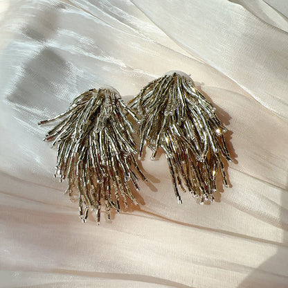 Thousand Gold Visual Sense Dark Waterfall Tassel Ear Personalized Earrings