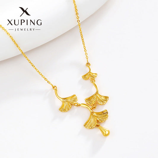Female Brass Gold-plated Summer Niche High-grade Sense Ginkgo Necklaces