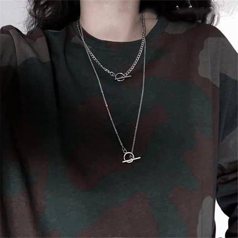 Women's & Men's Hip Hop Trendy And Double Layered Buckle Long Necklaces