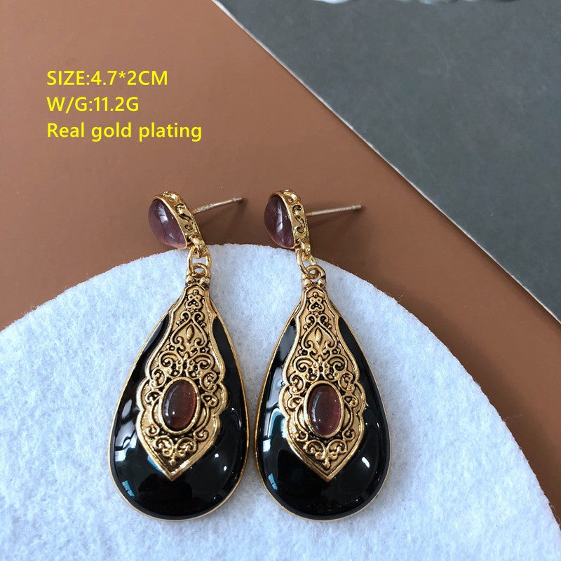 Real Gold Sier Color Cat's Eye Horse Shell Earrings