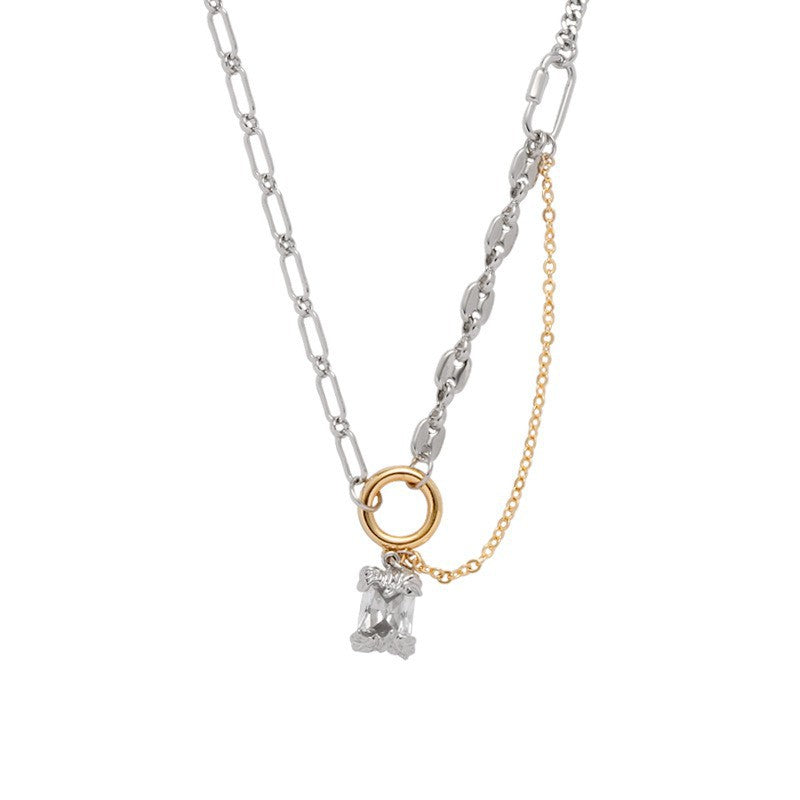 Women's Simple Style Square Diamond Pendant Chain High-grade Necklaces