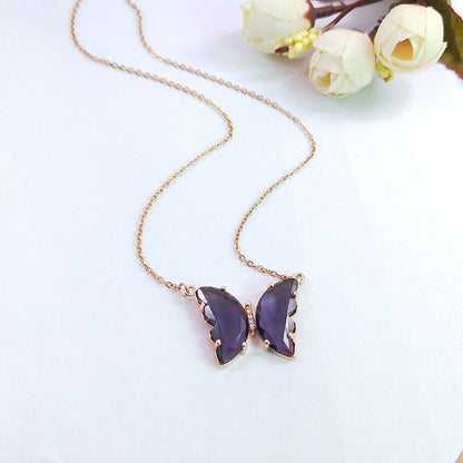 Women's Fantasy Glass Crystal Butterfly For Clavicle Necklaces