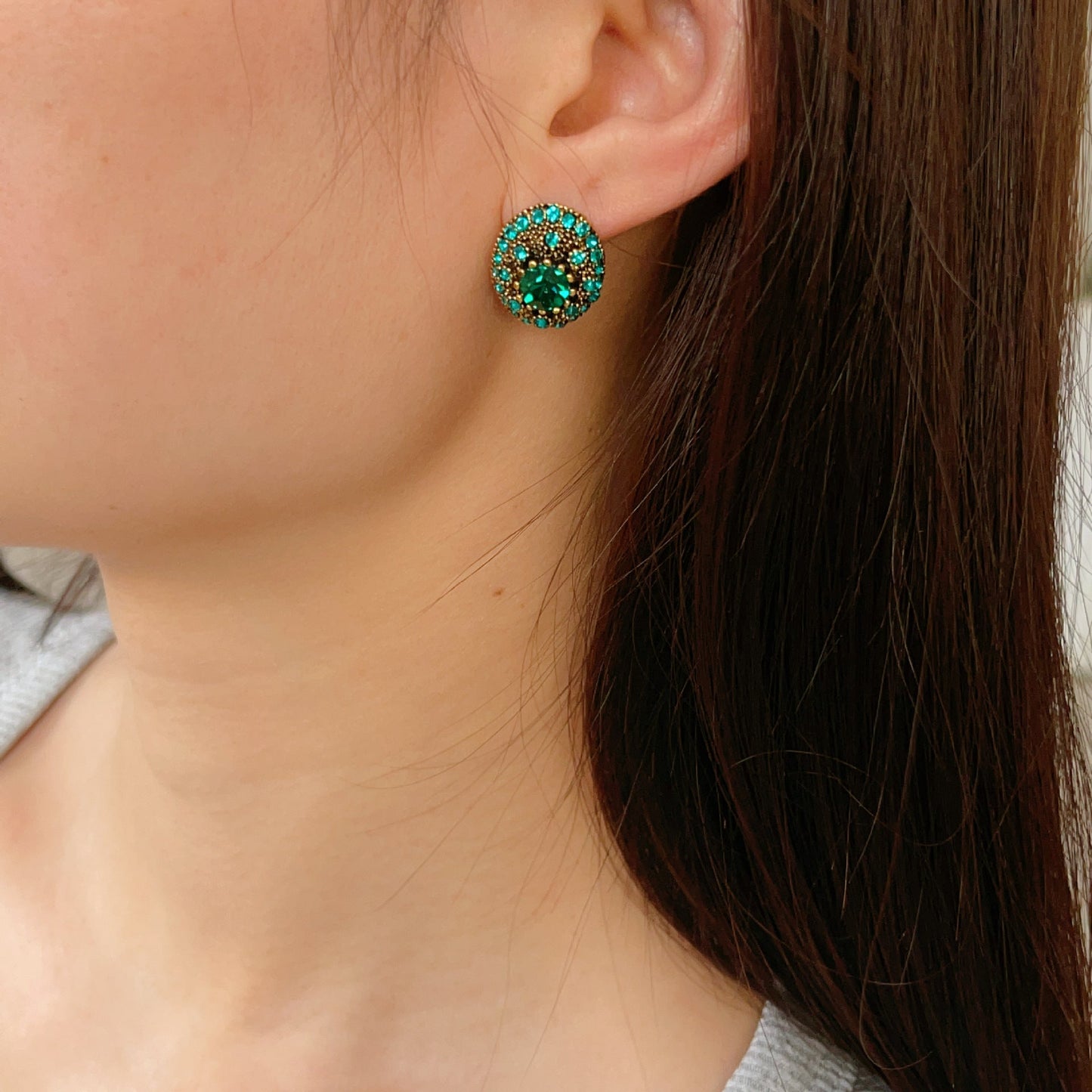 Affordable Luxury Style Green Gemstone French Geometric Earrings
