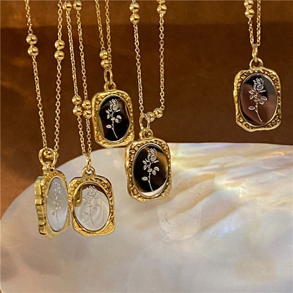 Mirror Rose Sweater Chain Graceful Titanium Necklaces