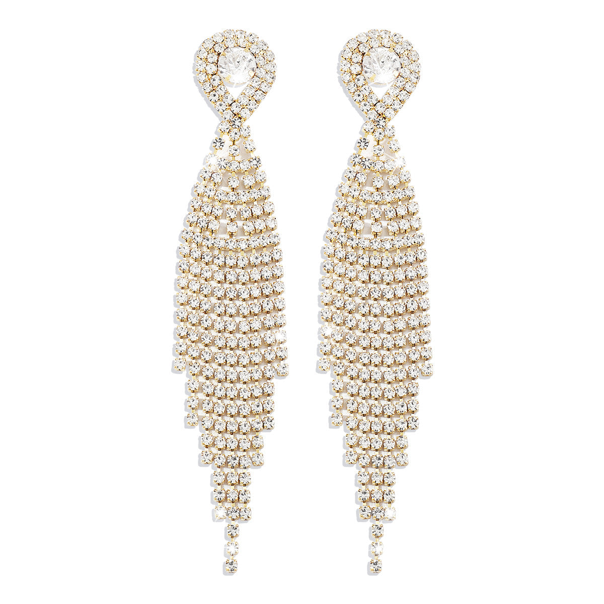 High-key Dignified Tassel Rhinestone Drop-shaped Diamond Earrings