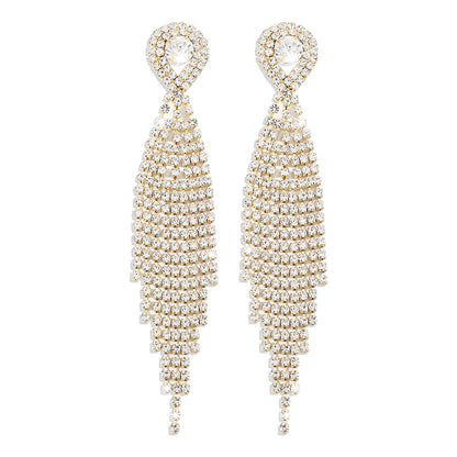 High-key Dignified Tassel Rhinestone Drop-shaped Diamond Earrings