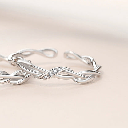 Women's Winding Mobius Couple Sterling Sier Pair Simple Rings