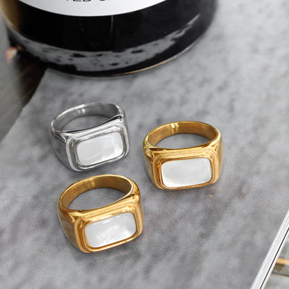 Style Inlaid White Sea Shell Female Titanium Rings