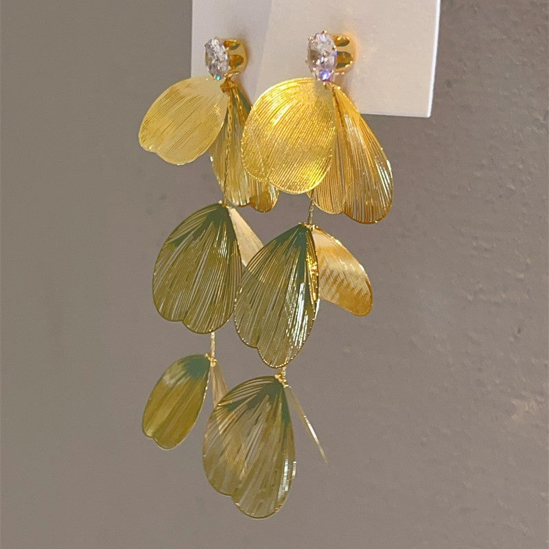 Sier Needle Design Metal Ginkgo Leaf Earrings