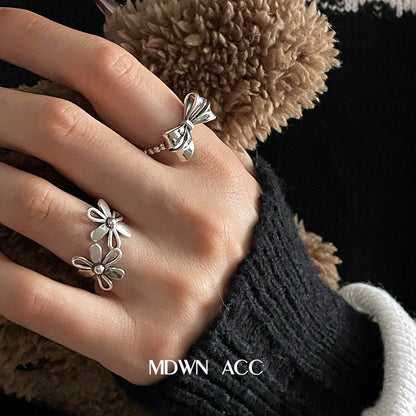 Tie Female Retro Fashion Sier Sweet Elegance Opening Rings