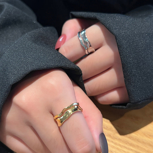 Style Simple Concave Irregular Wave Pattern Electroplated Light Rings