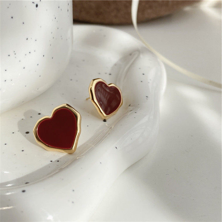 Women's Red Drop Oil Love Metal For Earrings