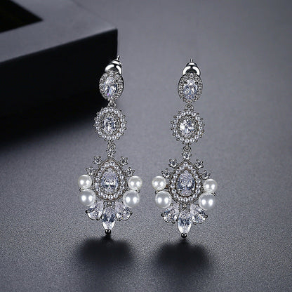 Zircon Pearl Exaggerated Temperamental Bridal Banquet Earrings