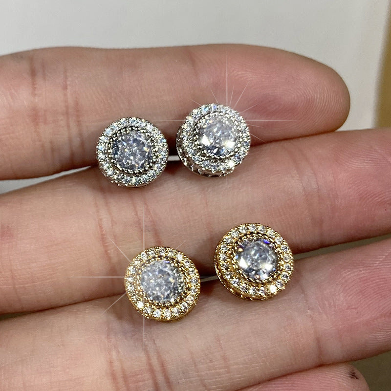 Full-jeweled Bezel Setting Round Zircon Full Earrings