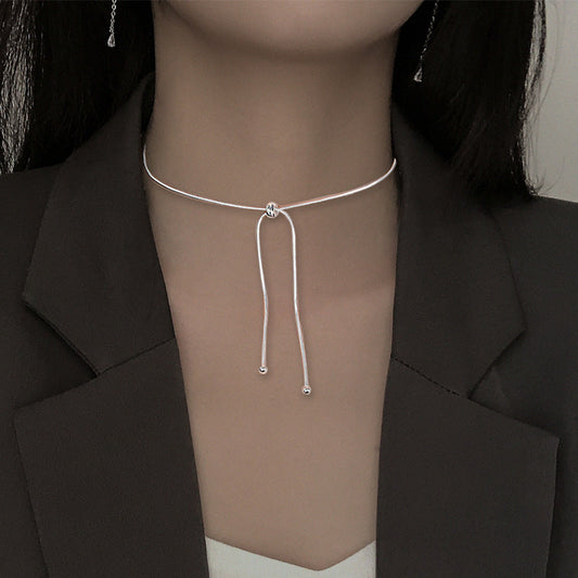 Pull Telescopic Snake Bone Round Beads Adjustable Simple Necklaces