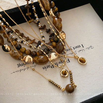 Women's Series Tigereye Butterfly Chinese Retro Beaded Sweater Necklaces