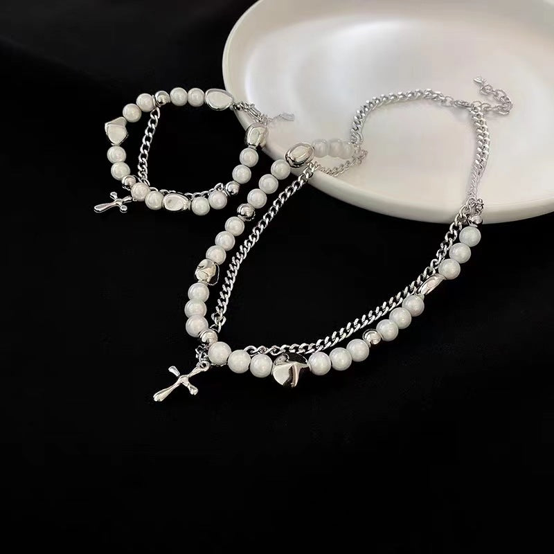 Women's & Men's & Reflective Pearl Cross Hip Hop Necklaces