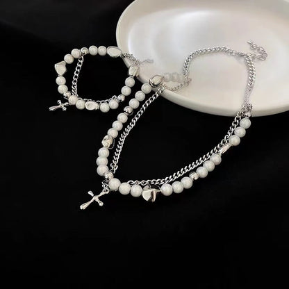 Women's & Men's & Reflective Pearl Cross Hip Hop Necklaces