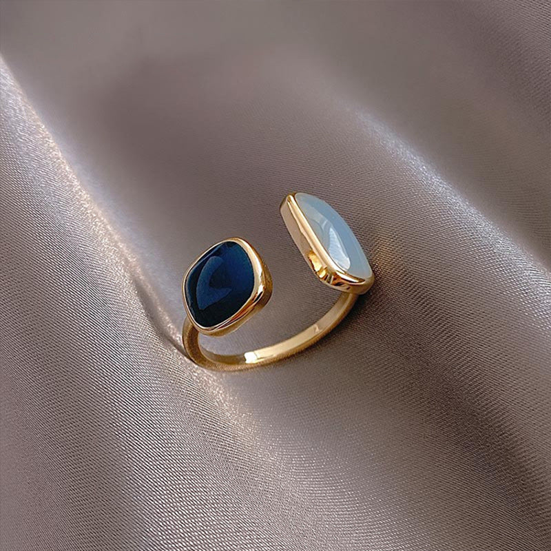 Women's Elegant Blue Drop Oil Open Korean Rings