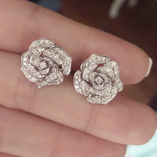 French Style Retro Hollow Camellia Zircon Valentine's Earrings