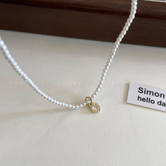 Women's Glass Pearl Heart Light Luxury High-grade Clavicle Chain Summer Necklaces