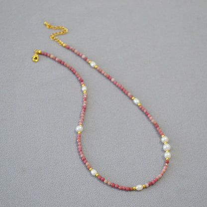 Stone Beaded Freshwater Rice Grain Pearl Grace Necklaces