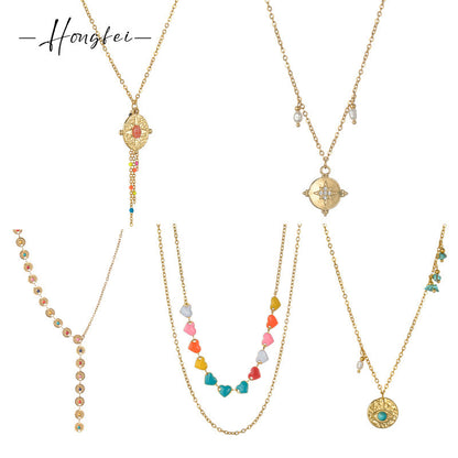 Luxury Oil Love Turquoise Eye Pendant Stainless Necklaces