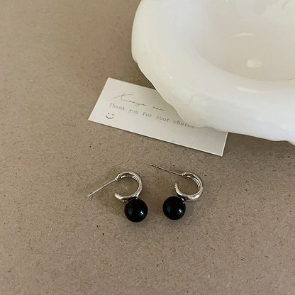 Design Black Natural Stone Pearl Metal Female Niche Retro Earrings