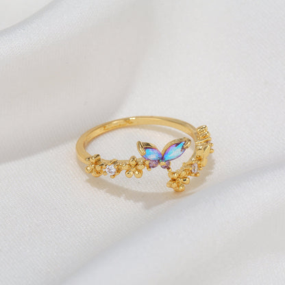 Women's Fashion Gradient Butterfly Opening Female Personality Trendy Rings