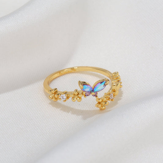 Women's Fashion Gradient Butterfly Opening Female Personality Trendy Rings