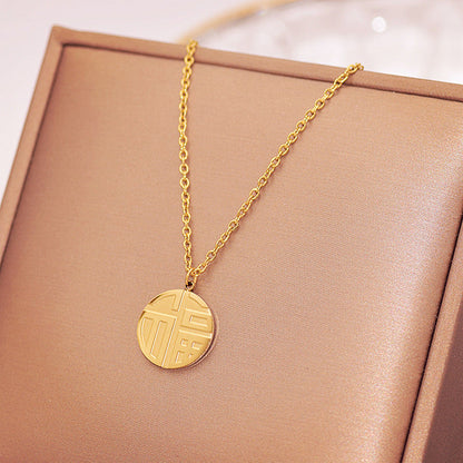 Fu Character Female Short Sweater Chain Retro Round Cold Necklaces