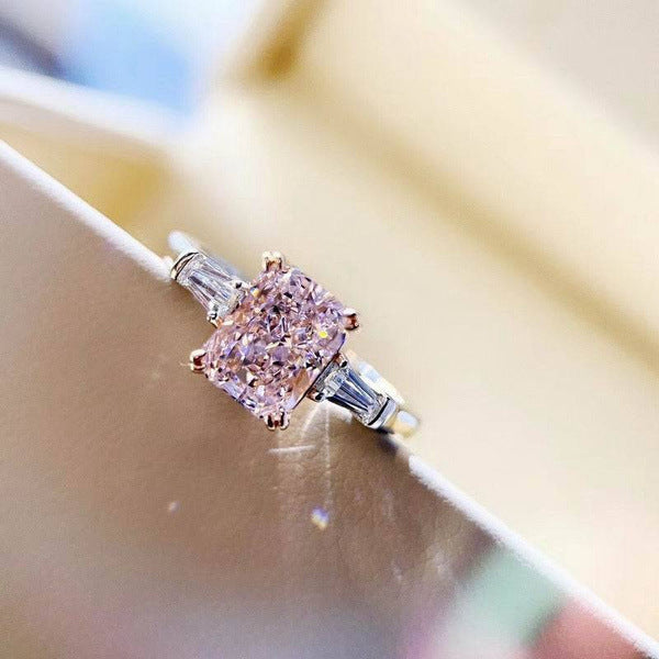 Pillow Square Pink Diamond Zircon Valentine's Rings