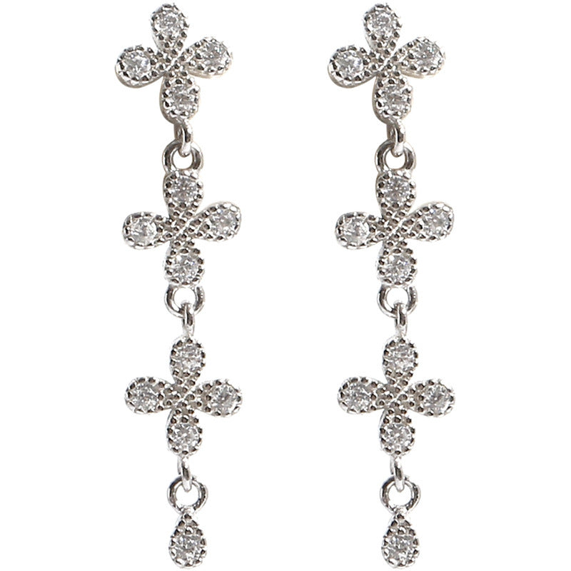 Women's Flower Tassel Sterling Sier Simple Mori Rings