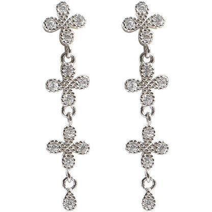 Women's Flower Tassel Sterling Sier Simple Mori Rings